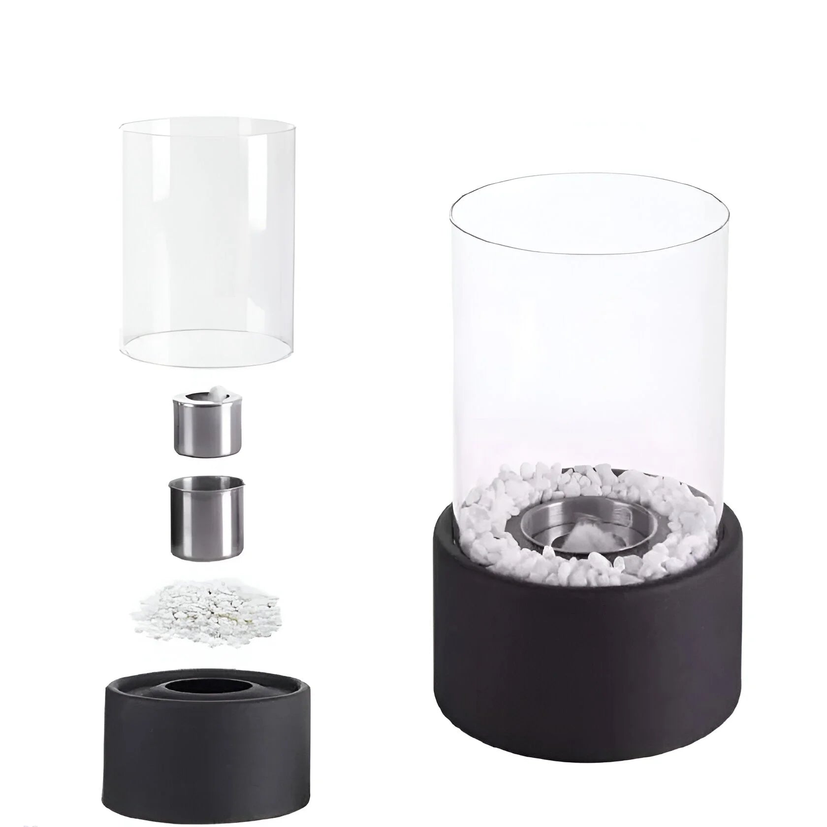 Tabletop Fireplace Removable Glass Cylinder & Metal Base