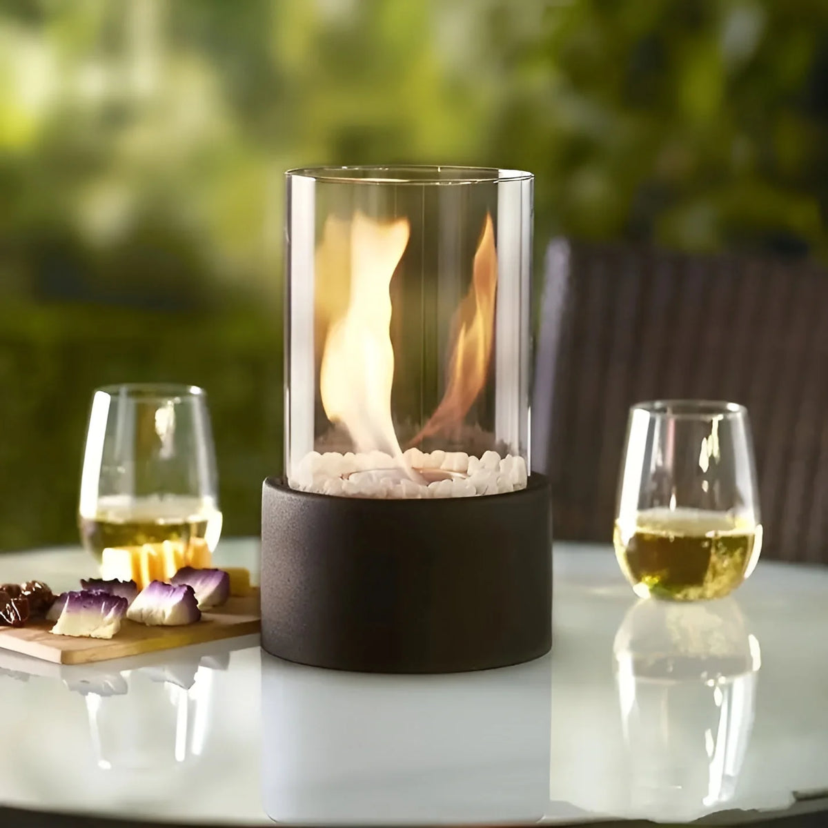 Tabletop Fireplace Removable Glass Cylinder & Metal Base