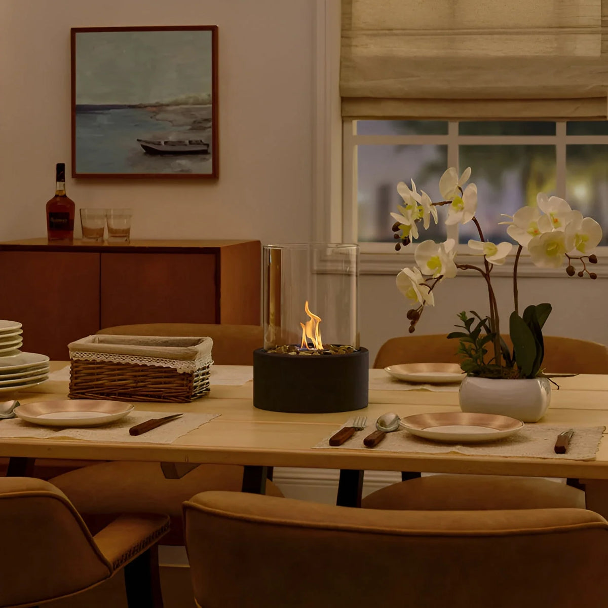 Tabletop Fireplace Removable Glass Cylinder & Metal Base