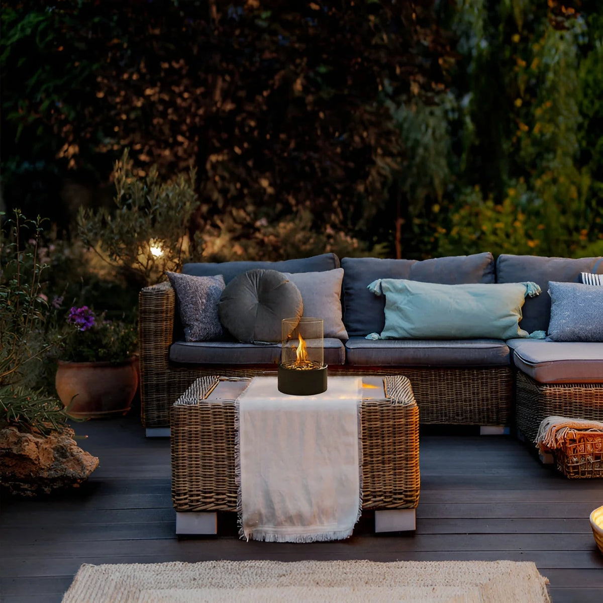 Tabletop Fireplace Removable Glass Cylinder & Metal Base