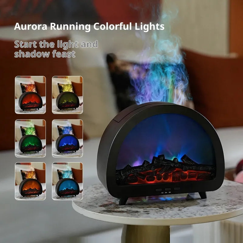 Tabletop Humidifier LED Fireplace Flame Remote & Timer