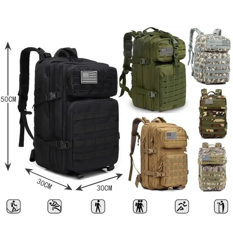Tactical Backpack 50L Water-Repellent Nylon Laptop Compartment