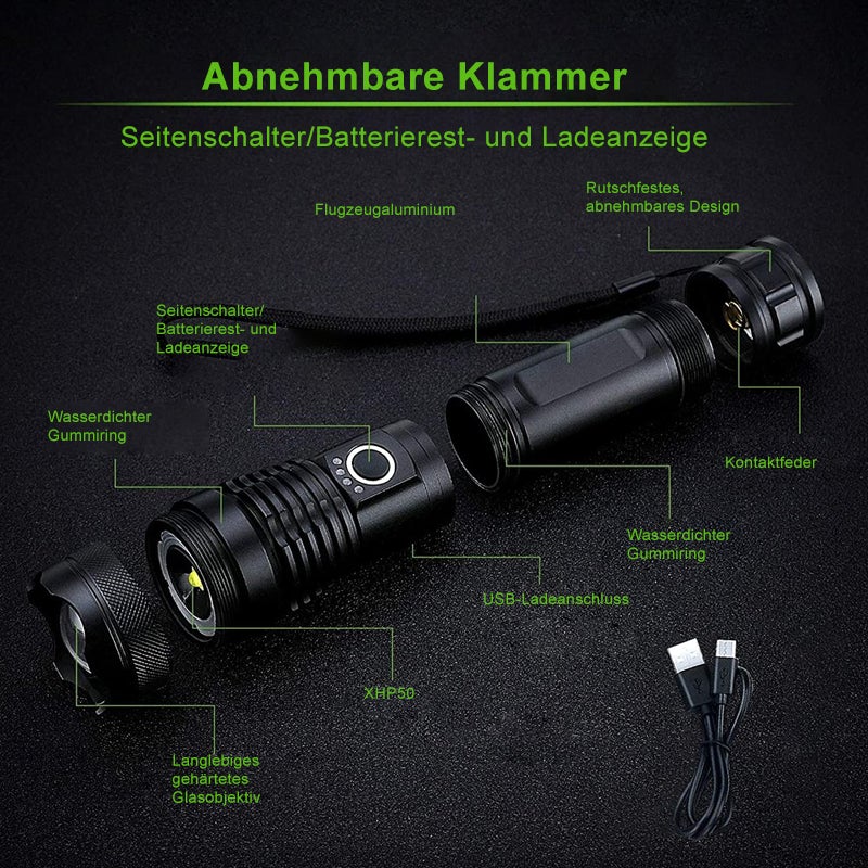 Tactical Flashlight 12,000 Lumens USB Rechargeable IPX8