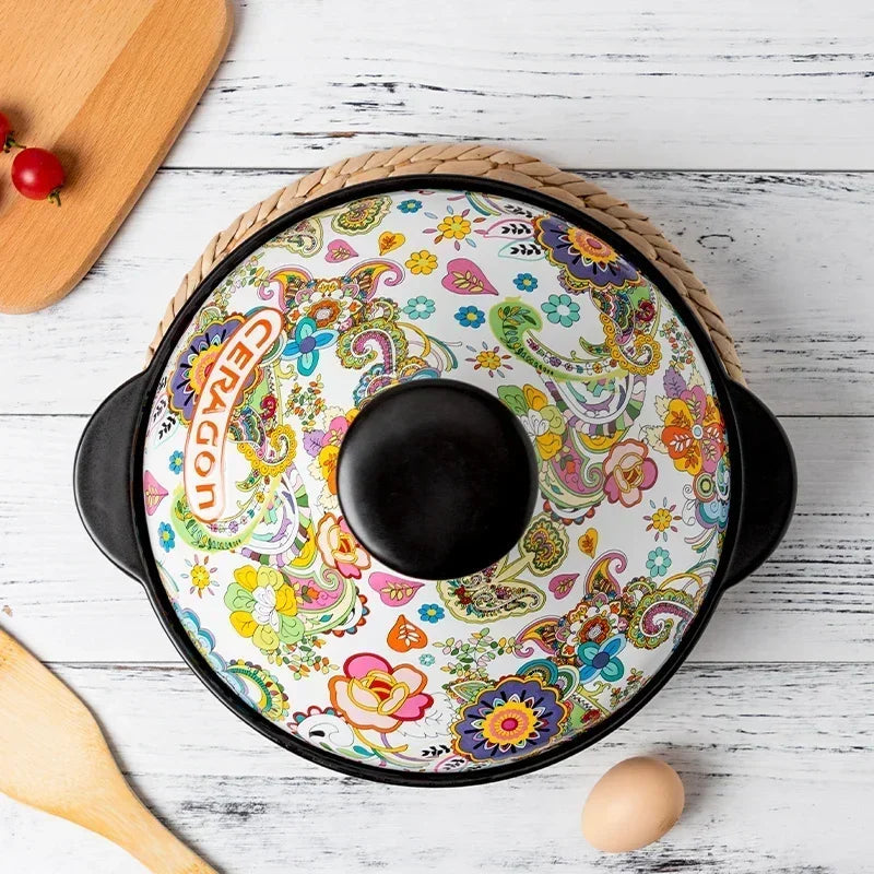 Tagine Pot Ceramic Hand-Painted Floral 2L Gas Stove Safe