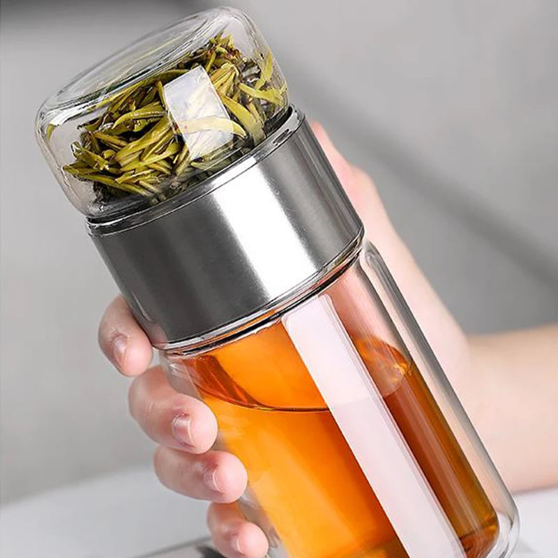 Tea Infuser Bottle Tilt-To-Brew Borosilicate Glass