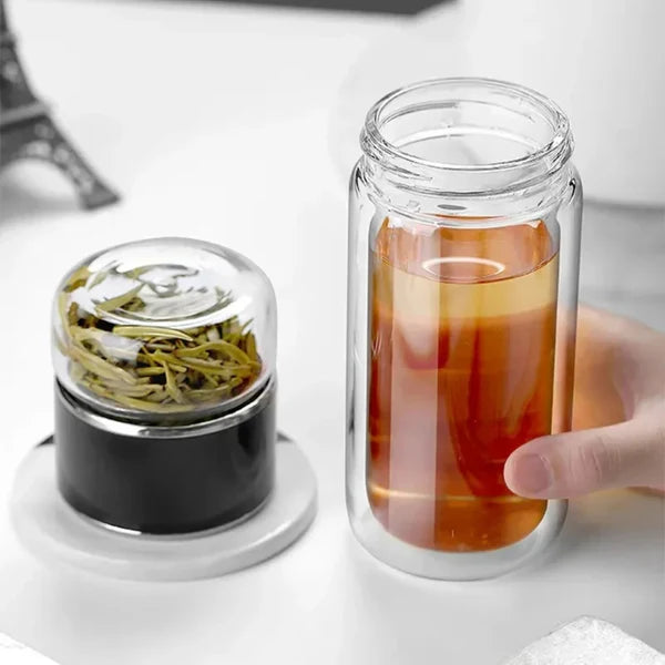 Tea Infuser Bottle Tilt-To-Brew Borosilicate Glass