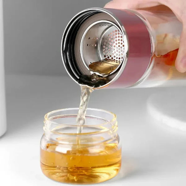 Tea Infuser Bottle Tilt-To-Brew Borosilicate Glass