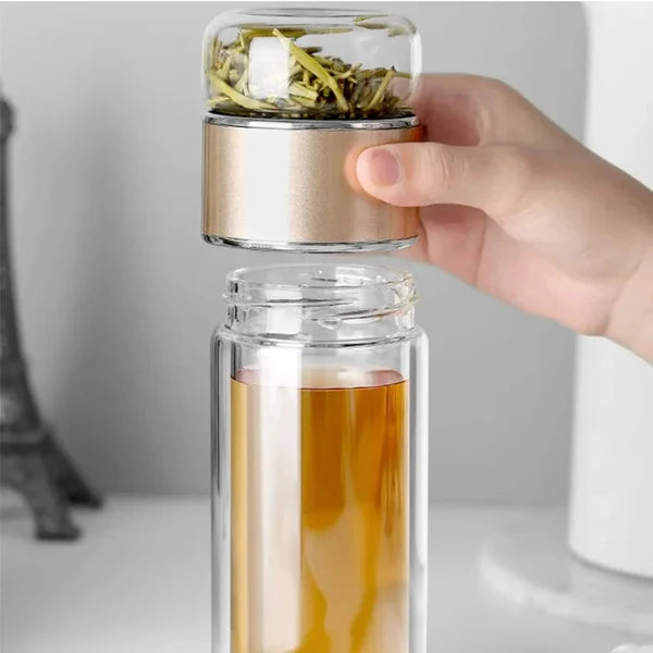 Tea Infuser Bottle Tilt-To-Brew Borosilicate Glass