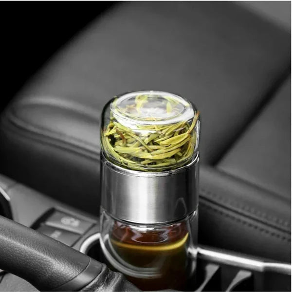Tea Infuser Bottle Tilt-To-Brew Borosilicate Glass