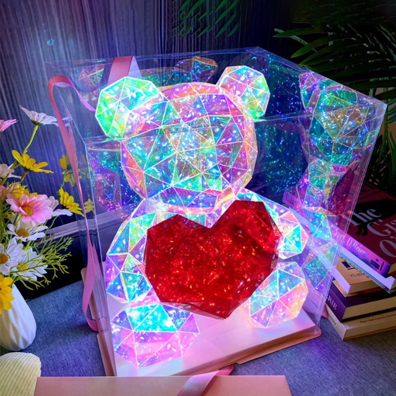 Teddy Bear Night Light Color-Changing LED Crystal Glass