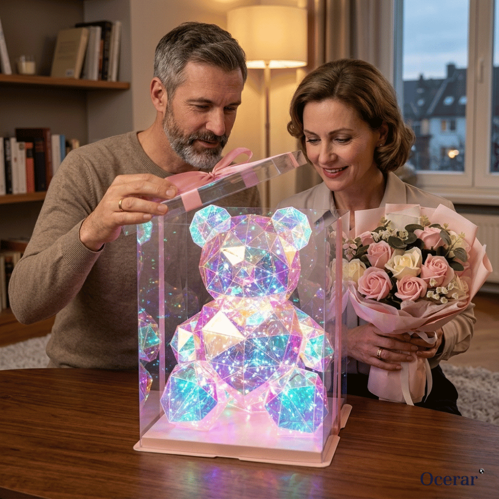 Teddy Bear Night Light Color-Changing LED Crystal Glass