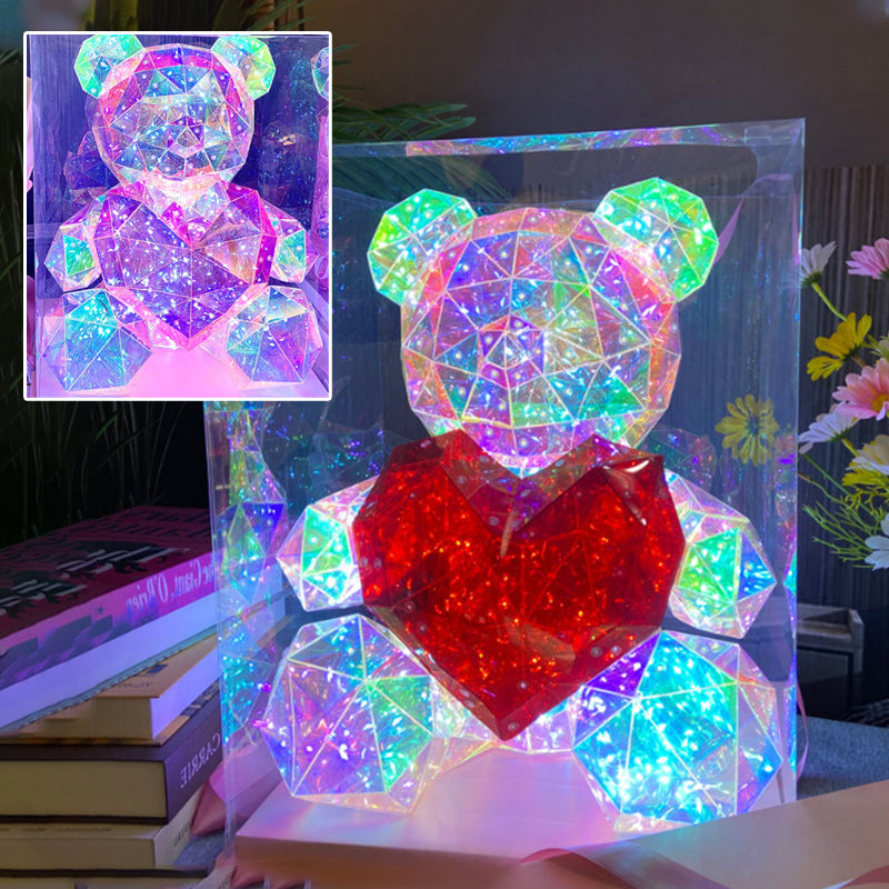 Teddy Bear Night Light Color-Changing LED Crystal Glass