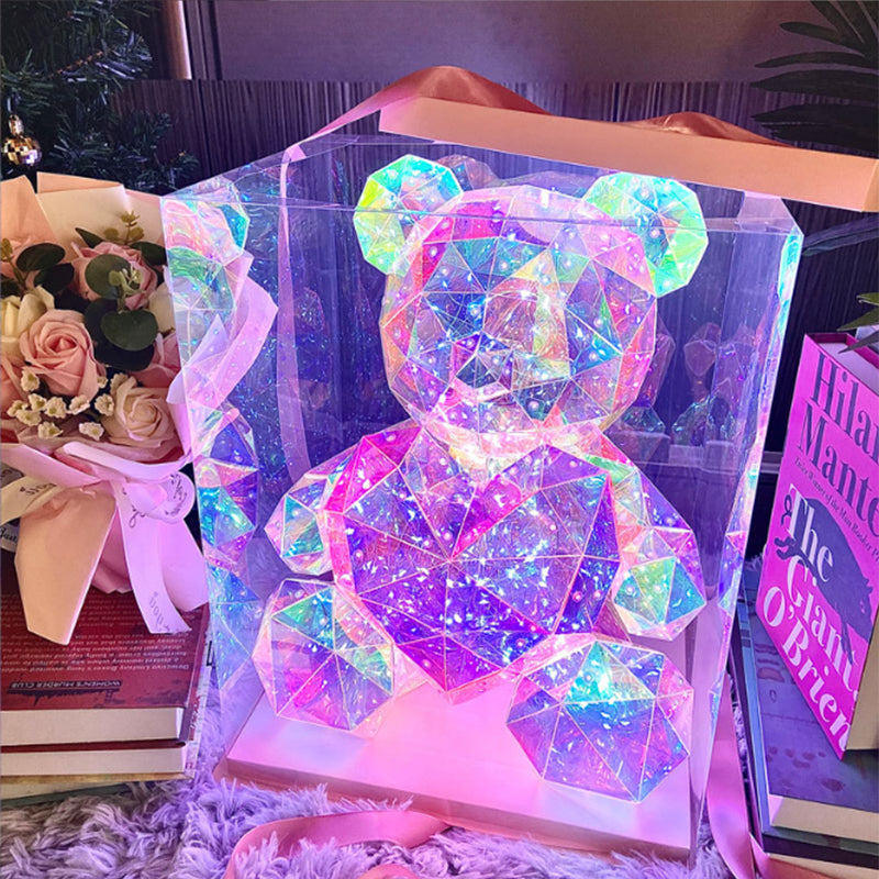 Teddy Bear Night Light Color-Changing LED Crystal Glass