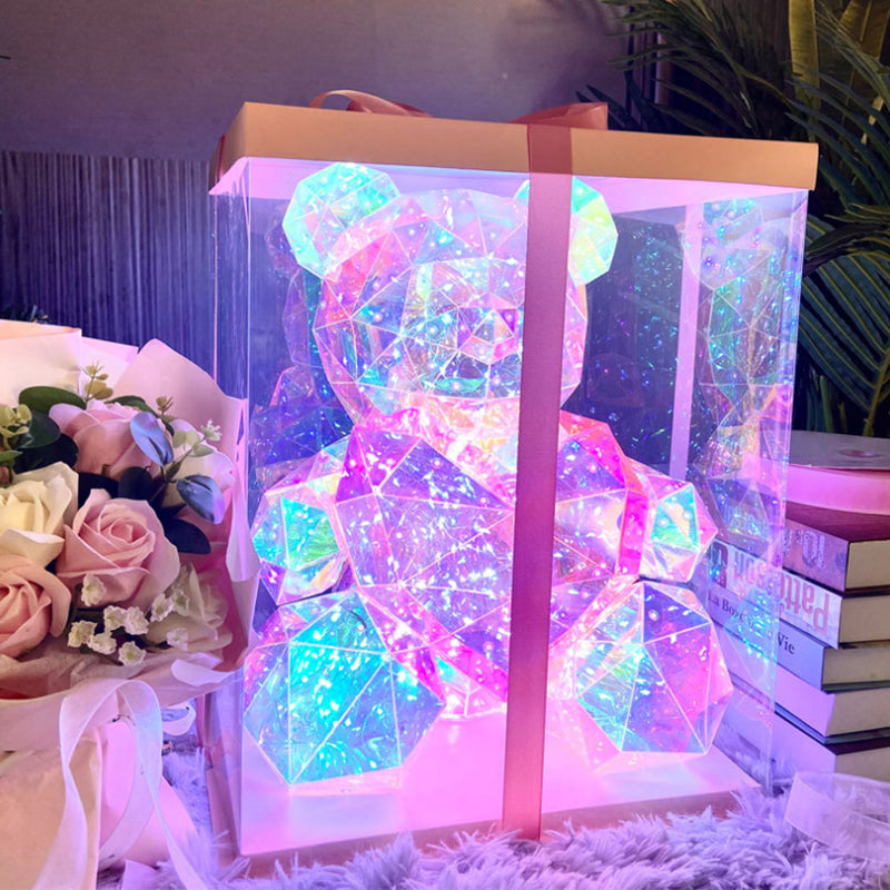 Teddy Bear Night Light Color-Changing LED Crystal Glass