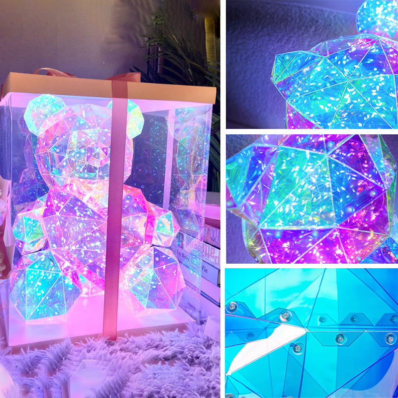 Teddy Bear Night Light Color-Changing LED Crystal Glass