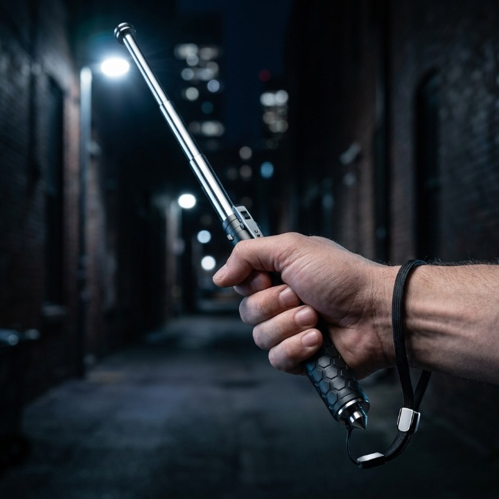 Telescopic Baton One-Button Auto-Extend Corrosion-Resistant Steel