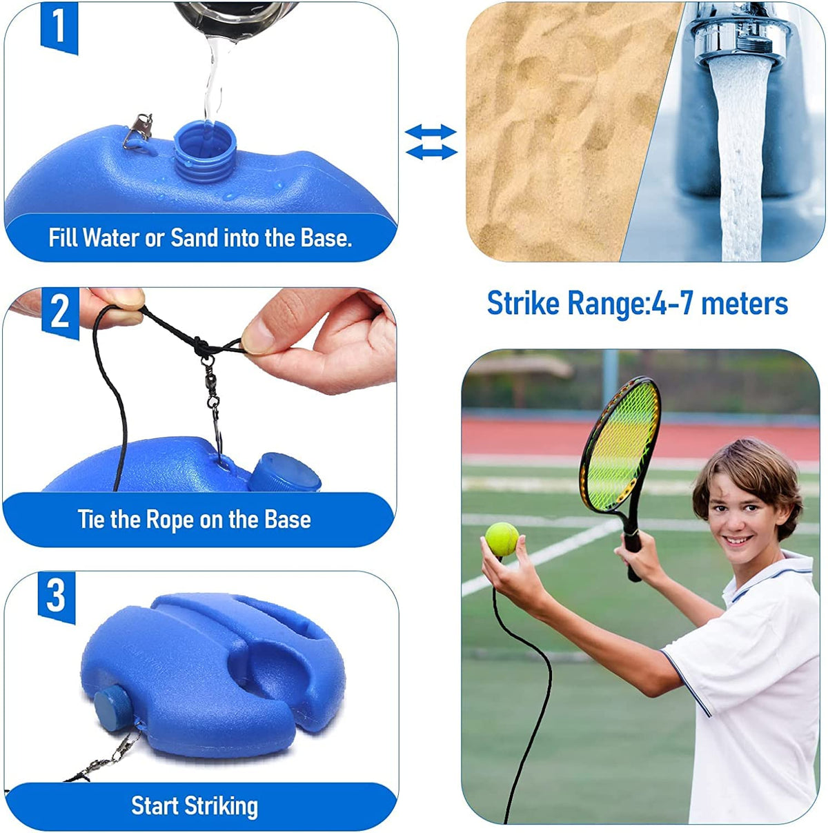 Tennis Rebound Trainer Self-Returning Ball Anti-Slip Base
