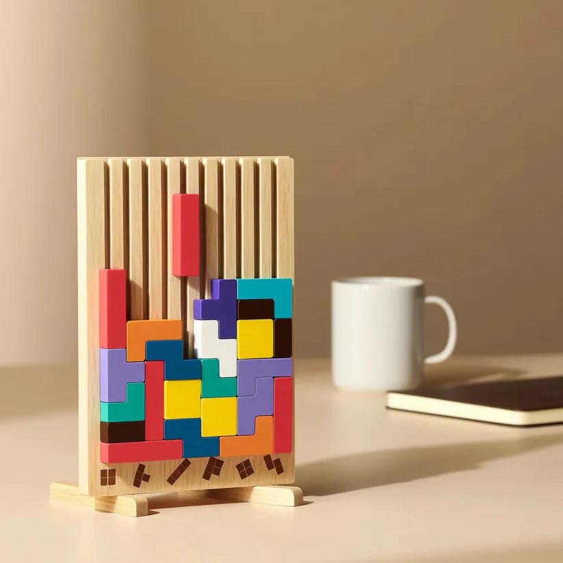Tetris Puzzle Board Wooden Upright Stand & Template Cards