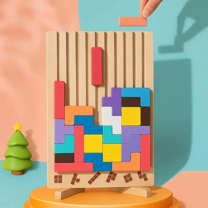 Tetris Puzzle Board Wooden Upright Stand & Template Cards