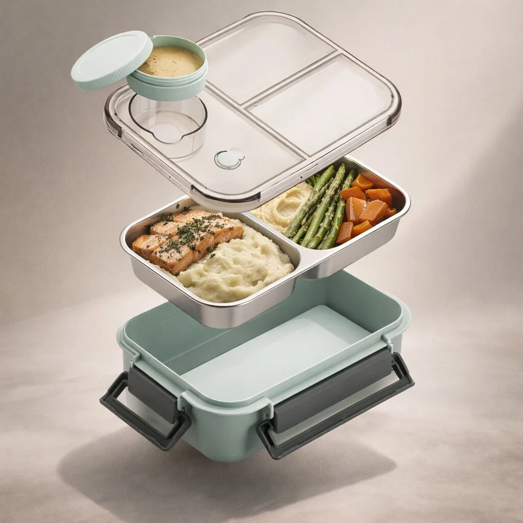 Thermal Food Container Insulated Stainless Steel Compartments Leak-Proof Closure