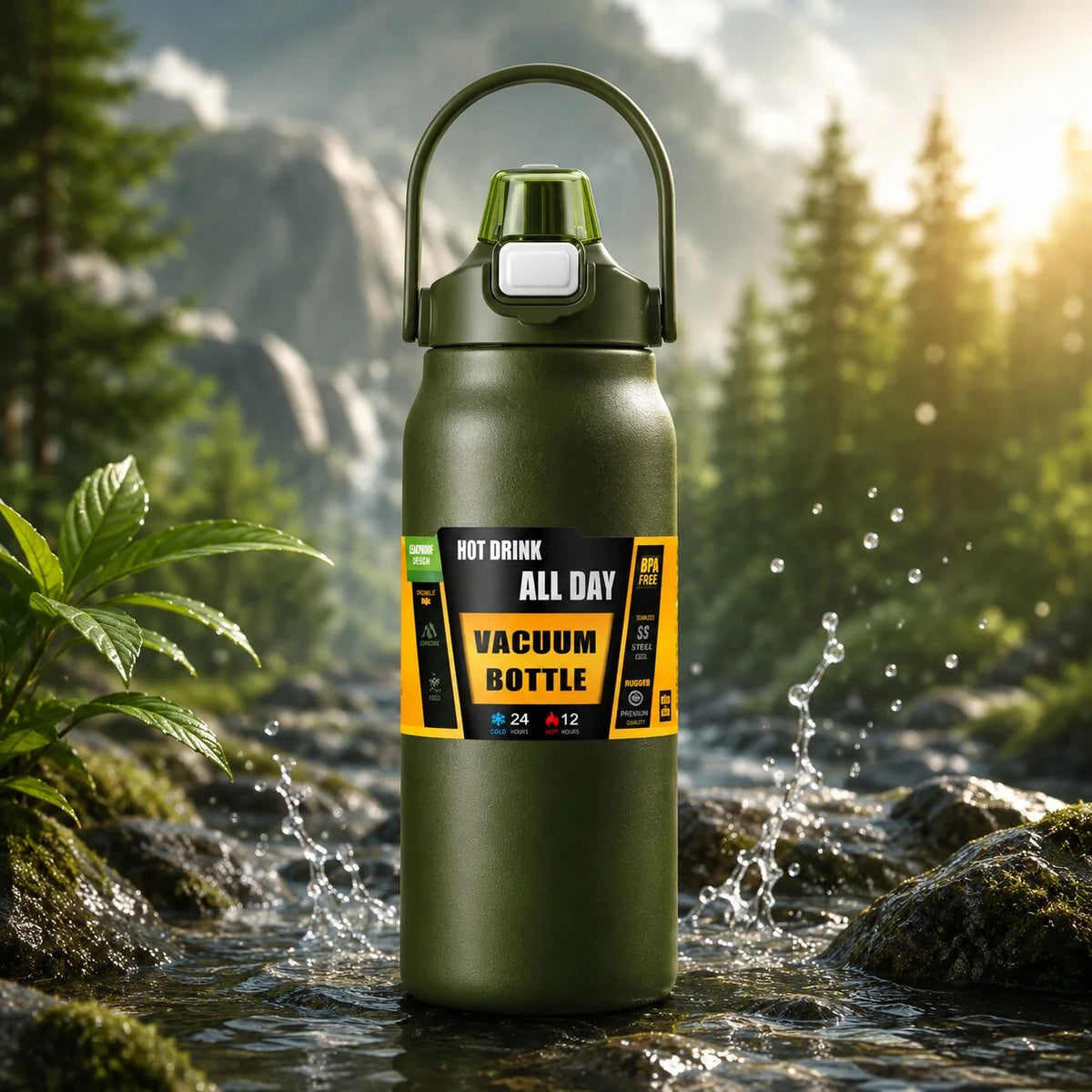 Thermos Bottle Insulated Stainless Steel Integrated Straw