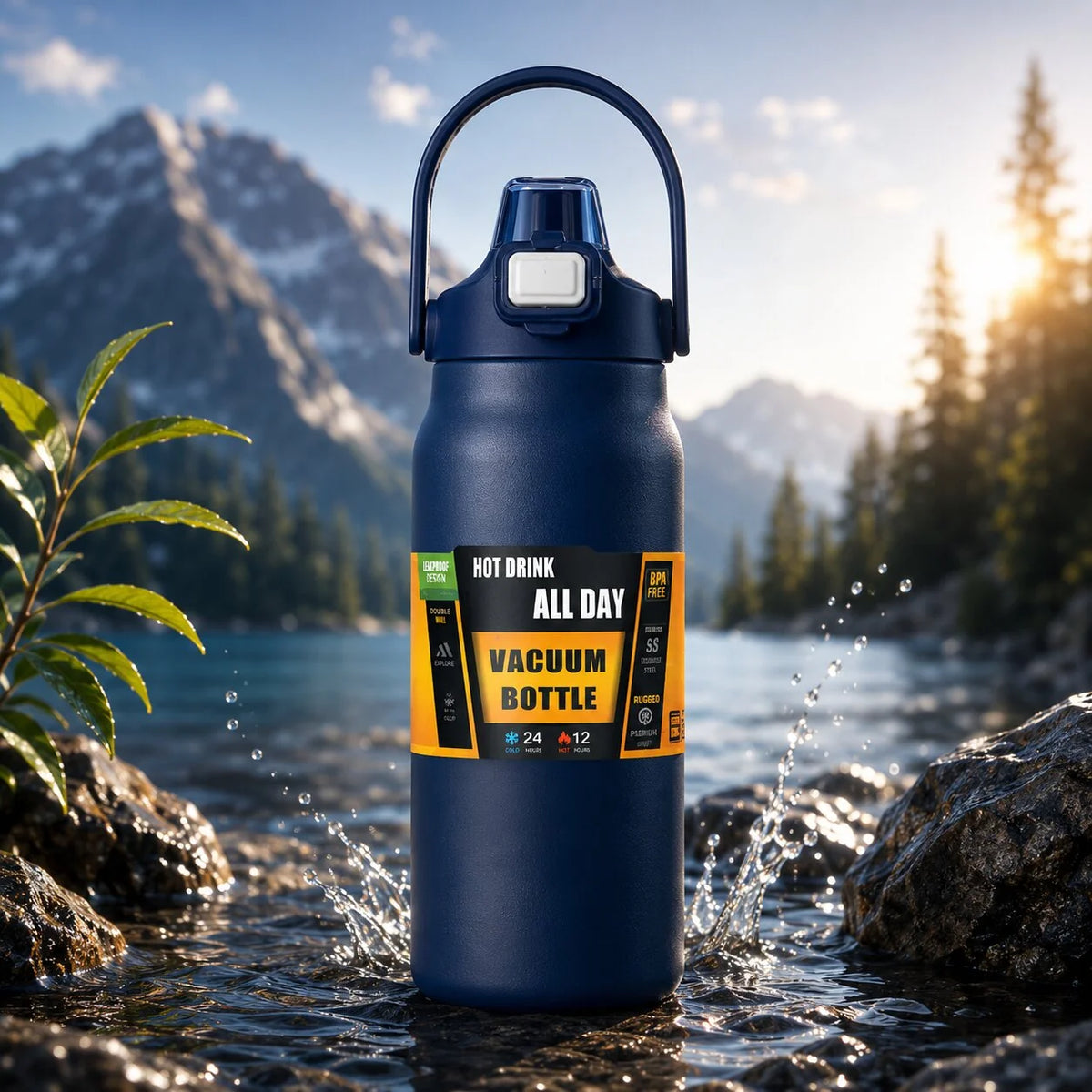Thermos Bottle Insulated Stainless Steel Integrated Straw