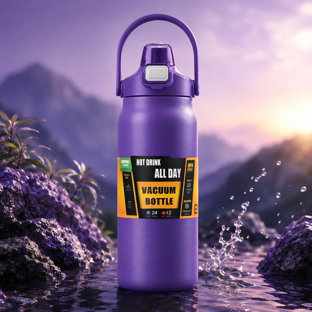 Thermos Bottle Insulated Stainless Steel Integrated Straw