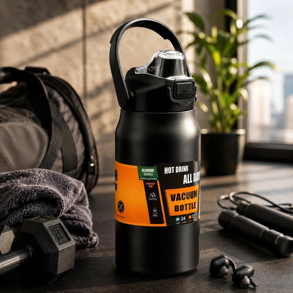 Thermos Bottle Insulated Stainless Steel Integrated Straw
