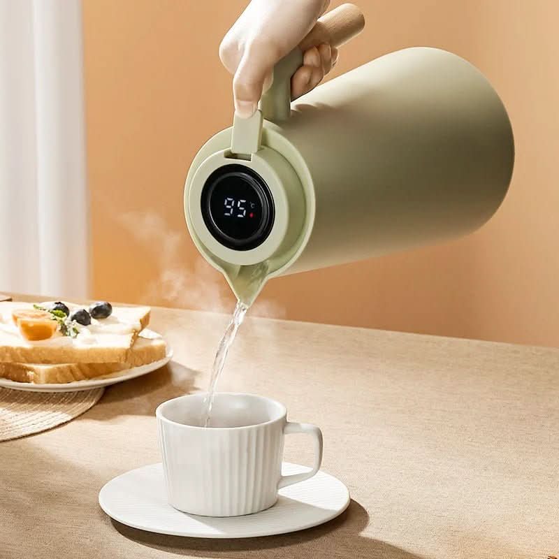 Thermos Flask Double-Walled Stainless Steel Leak-Proof Lid & Wooden Handle