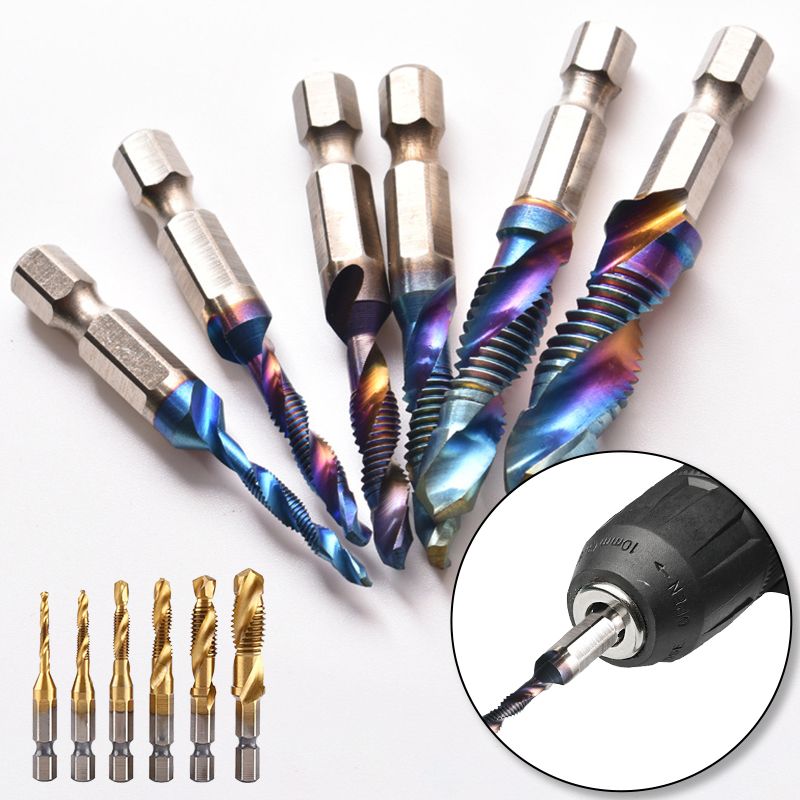 Thread Tap Set 6-Piece Titanium-Coated HSS 3-In-1