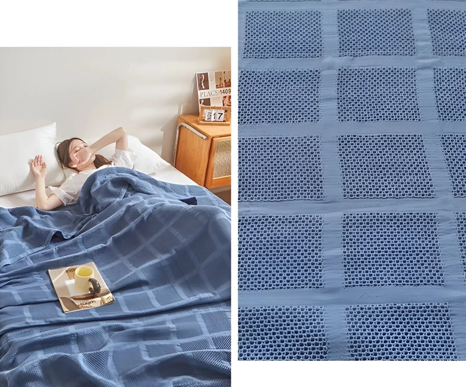 Throw Blanket 100% Cotton Waffle Breathable & Hypoallergenic