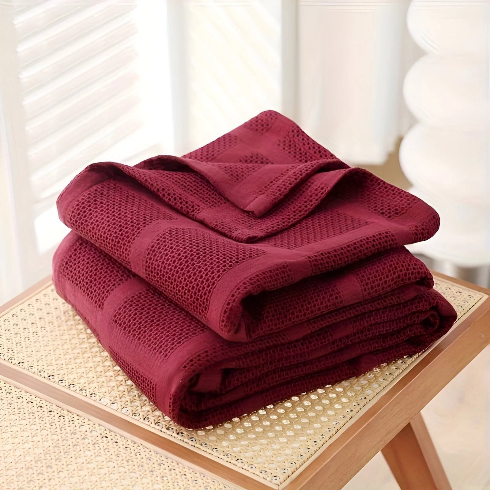 Throw Blanket 100% Cotton Waffle Breathable & Hypoallergenic