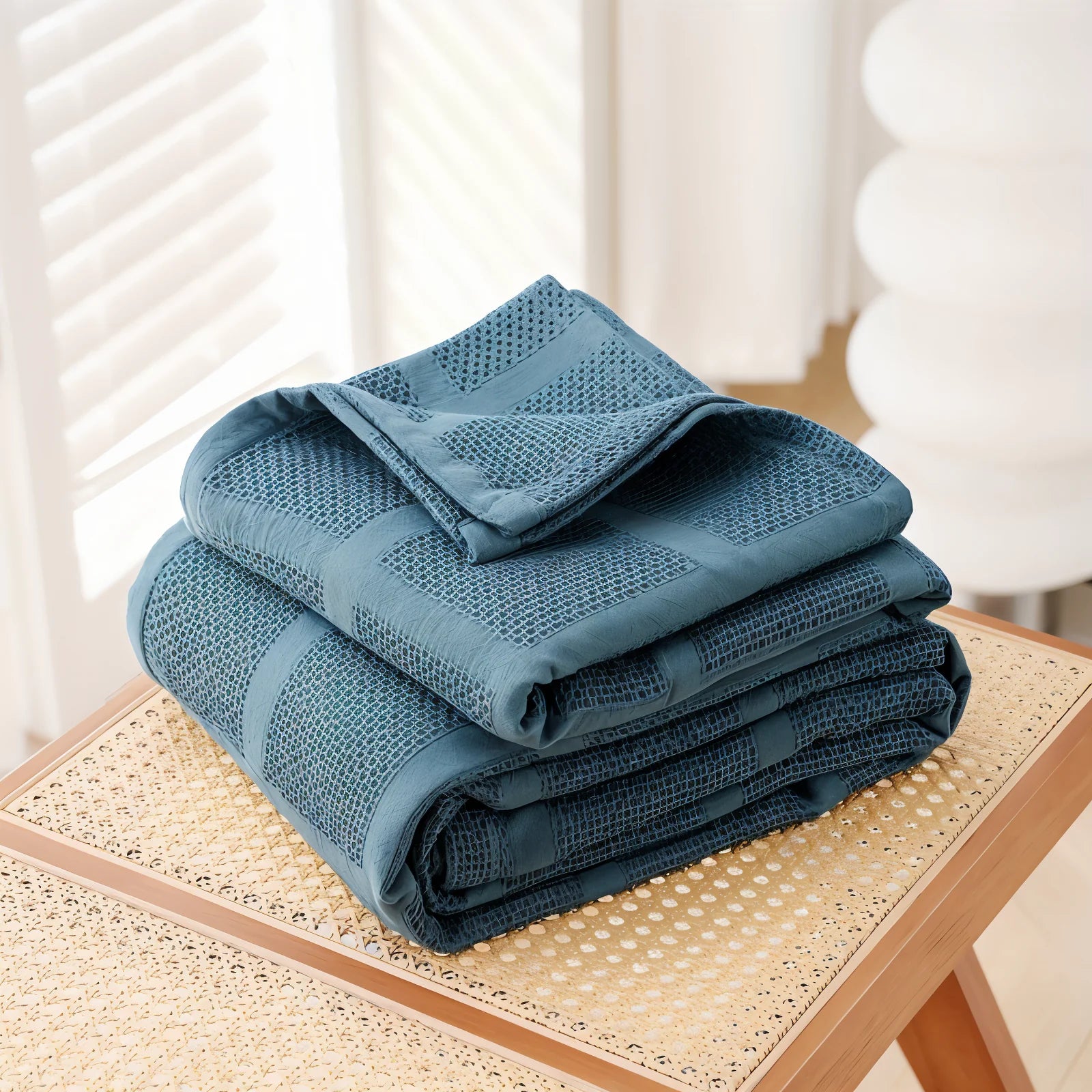 Throw Blanket 100% Cotton Waffle Breathable & Hypoallergenic