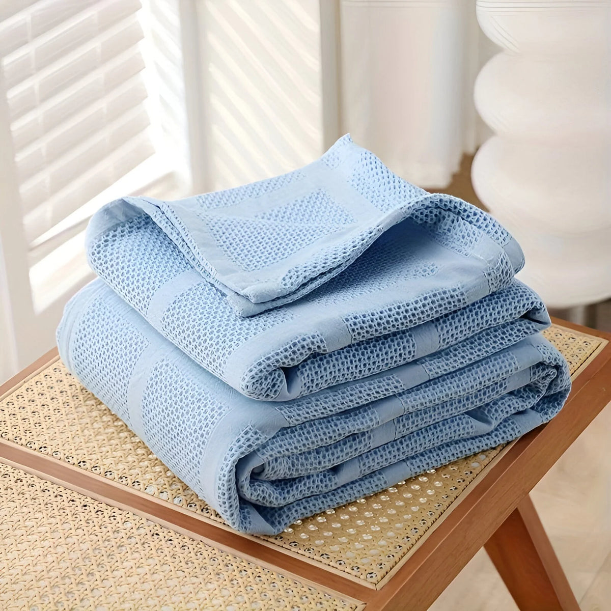 Throw Blanket 100% Cotton Waffle Breathable & Hypoallergenic