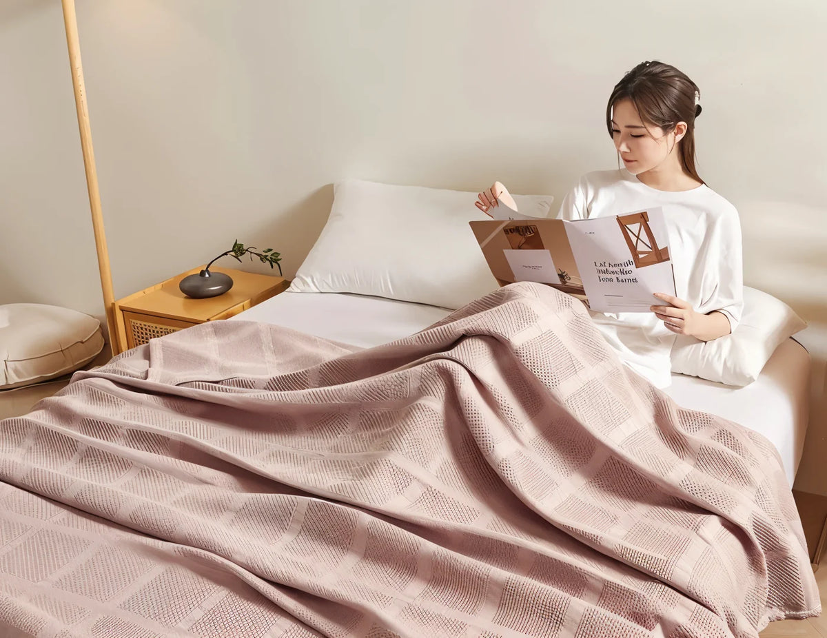 Throw Blanket 100% Cotton Waffle Breathable & Hypoallergenic