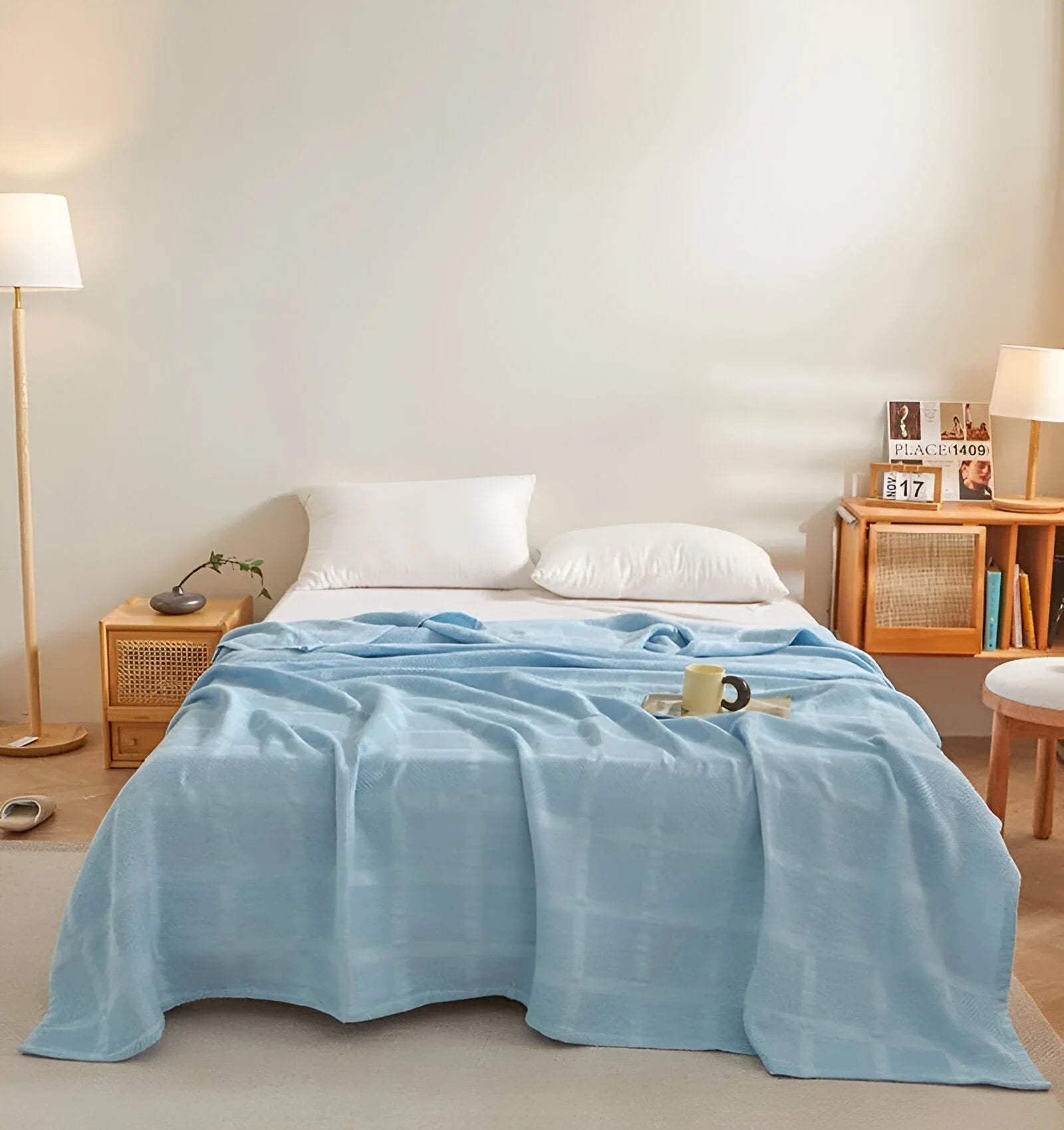 Throw Blanket 100% Cotton Waffle Breathable & Hypoallergenic
