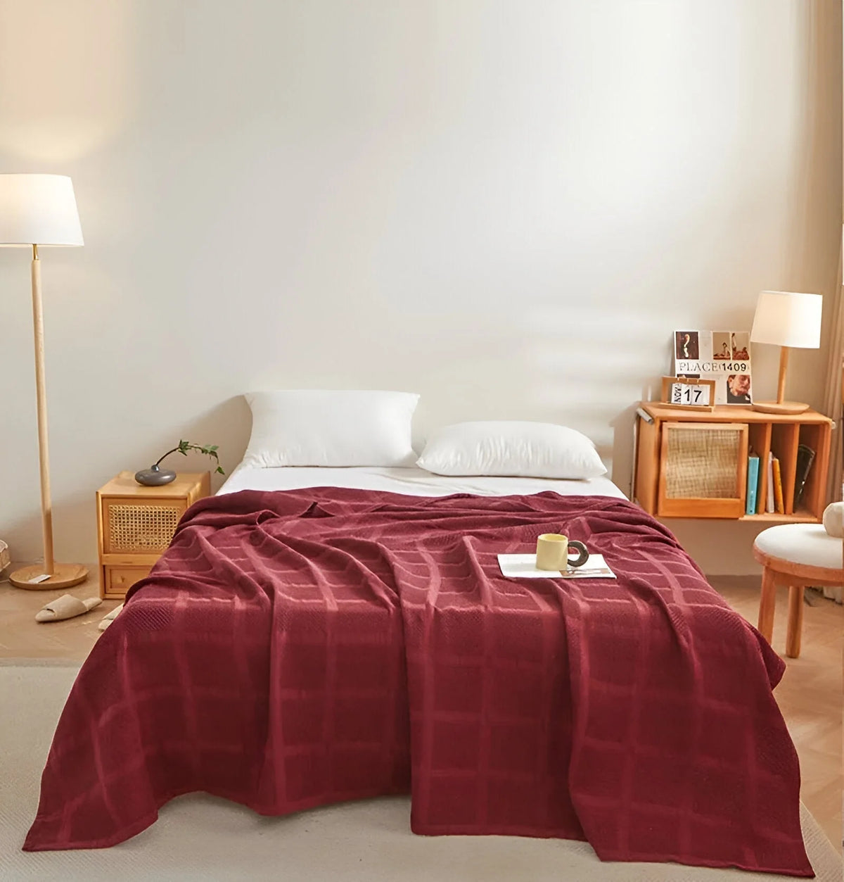 Throw Blanket 100% Cotton Waffle Breathable & Hypoallergenic