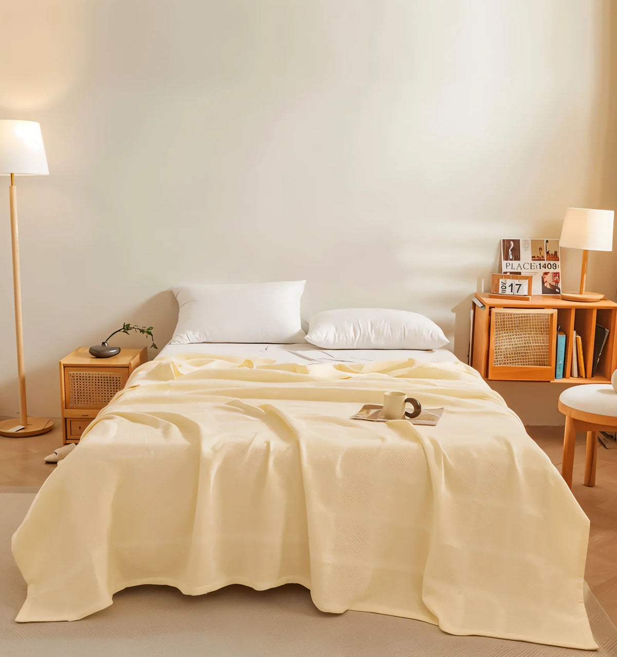 Throw Blanket 100% Cotton Waffle Breathable & Hypoallergenic