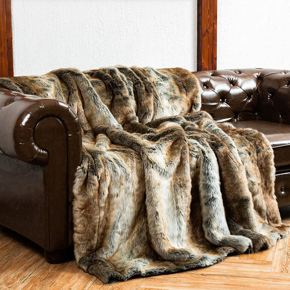 Throw Blanket Faux Fur Top & Polyester Backing