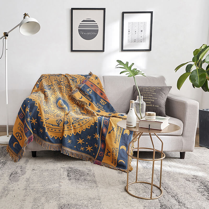 Throw Blanket Reversible Ethnic Pattern Cotton Blend Tassels