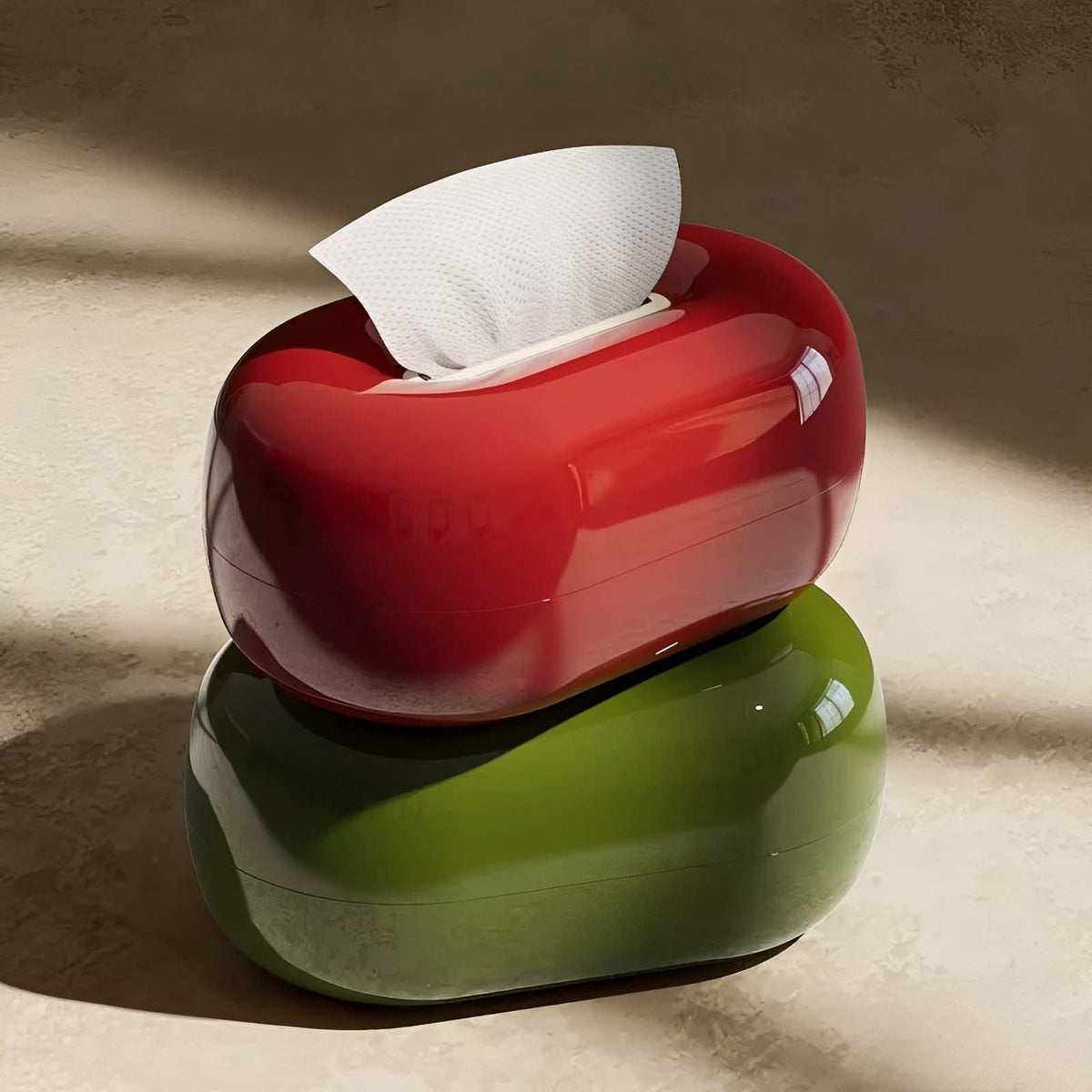 Tissue Holder Sculptural Pebble Shape Glossy Ceramic
