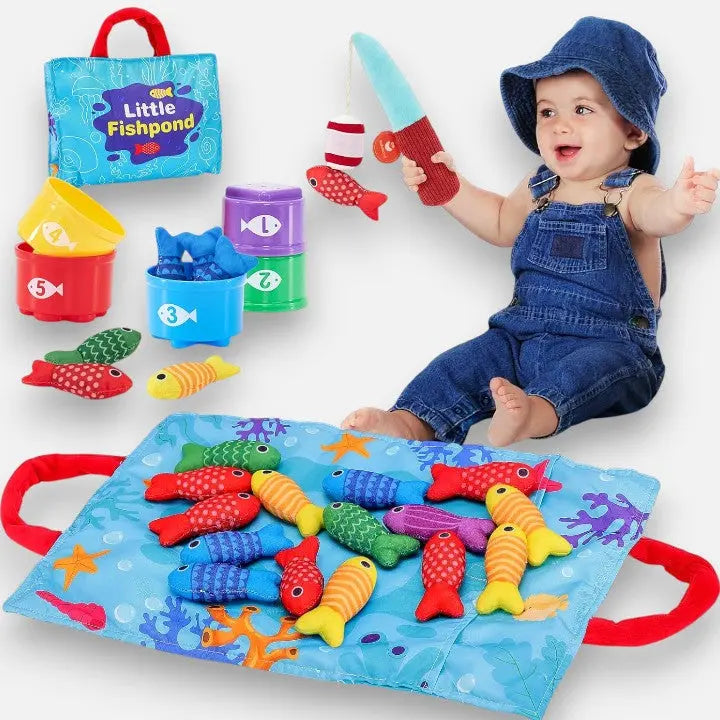 Toddler Fishing Playset Soft Fabric Fish & Velcro Rod
