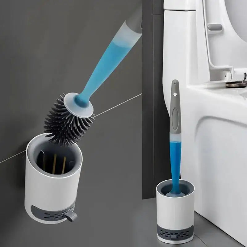 Toilet Brush Built-In Soap Dispenser Soft Silicone Bristles Wall-Mount