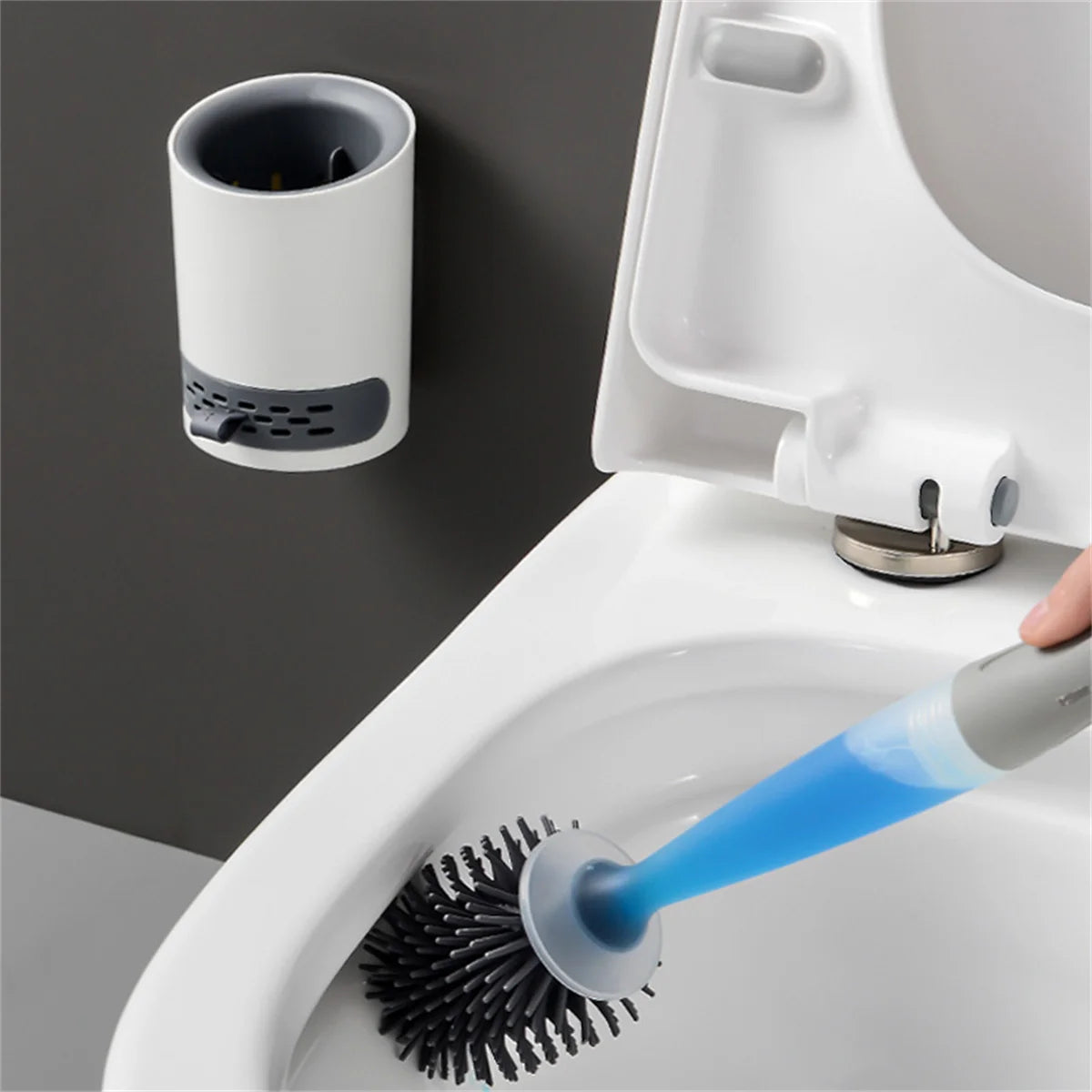 Toilet Brush Built-In Soap Dispenser Soft Silicone Bristles Wall-Mount