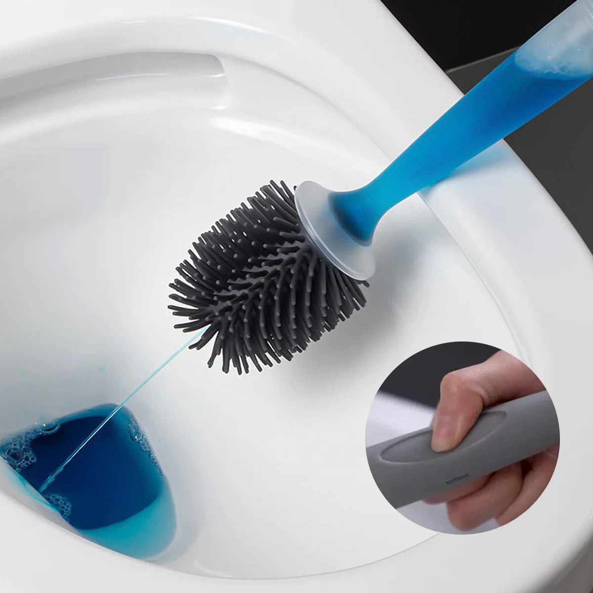 Toilet Brush Built-In Soap Dispenser Soft Silicone Bristles Wall-Mount