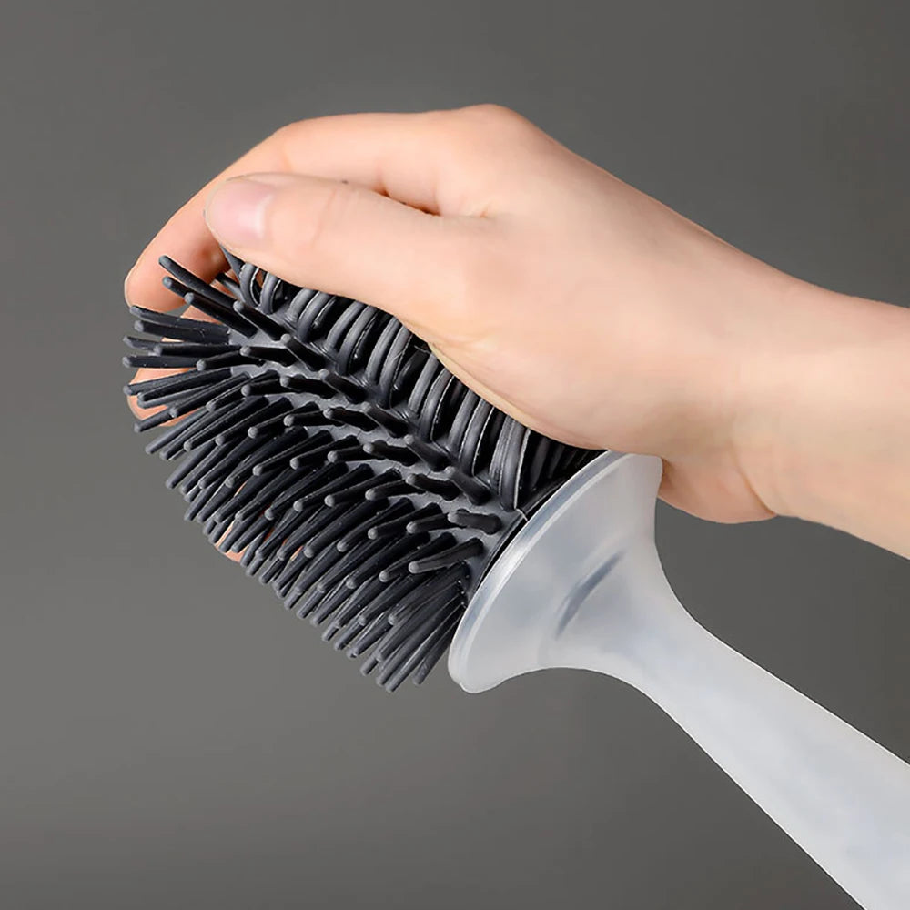 Toilet Brush Built-In Soap Dispenser Soft Silicone Bristles Wall-Mount