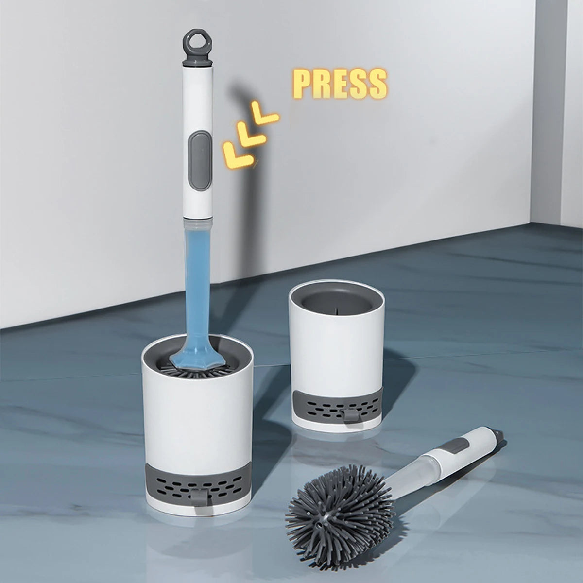 Toilet Brush Built-In Soap Dispenser Soft Silicone Bristles Wall-Mount
