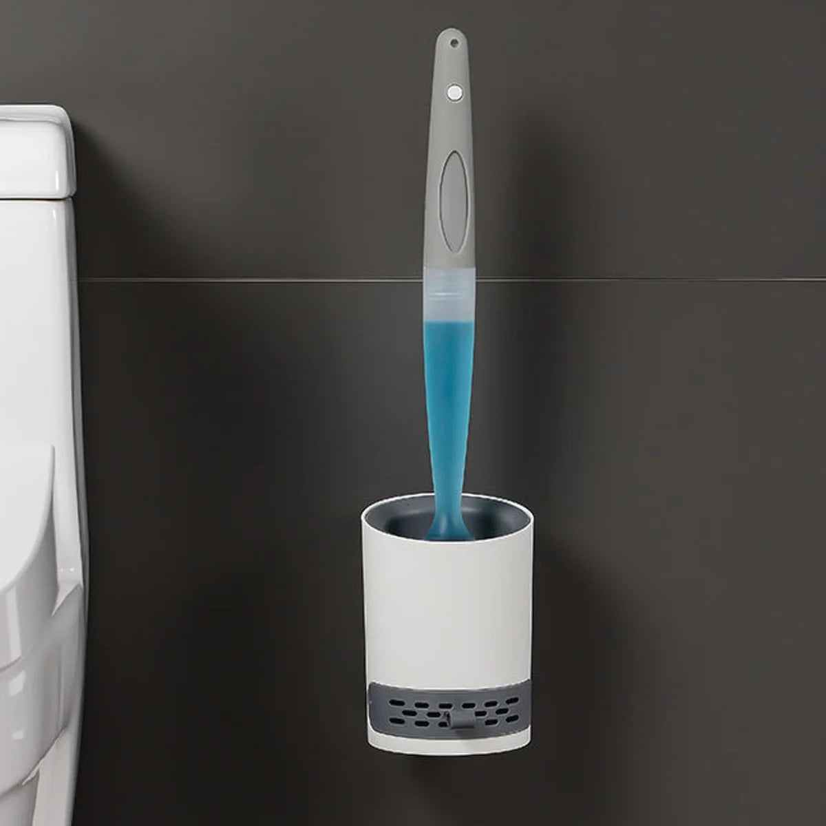 Toilet Brush Built-In Soap Dispenser Soft Silicone Bristles Wall-Mount