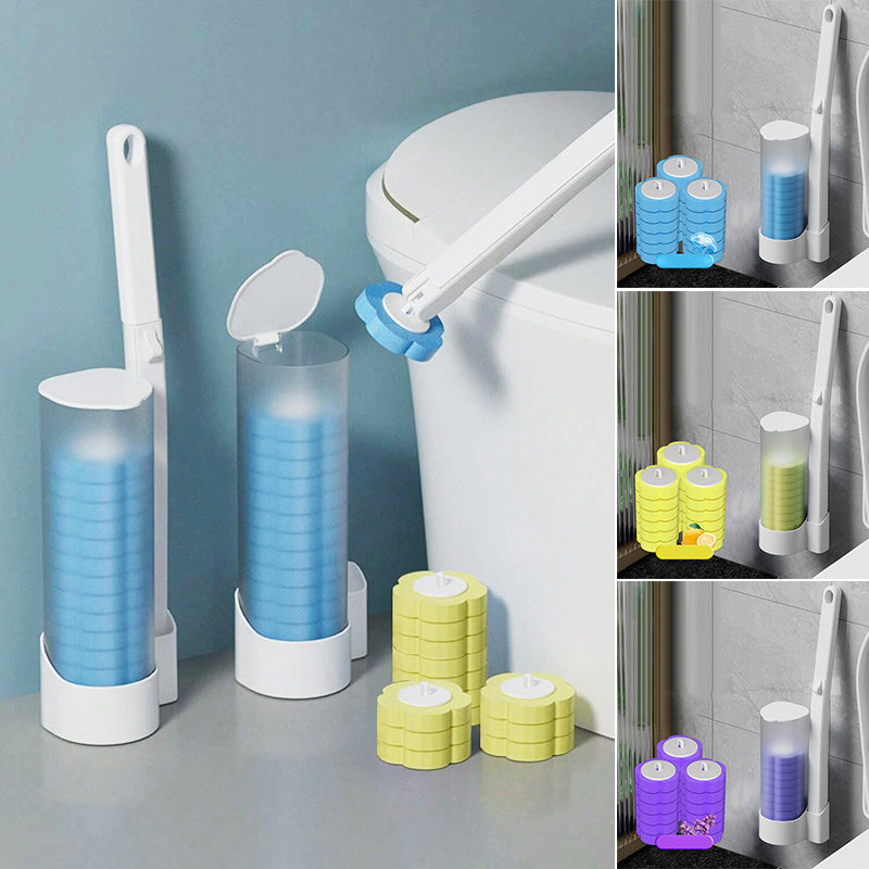 Toilet Brush Disposable Prefilled Sponge Heads Button Release