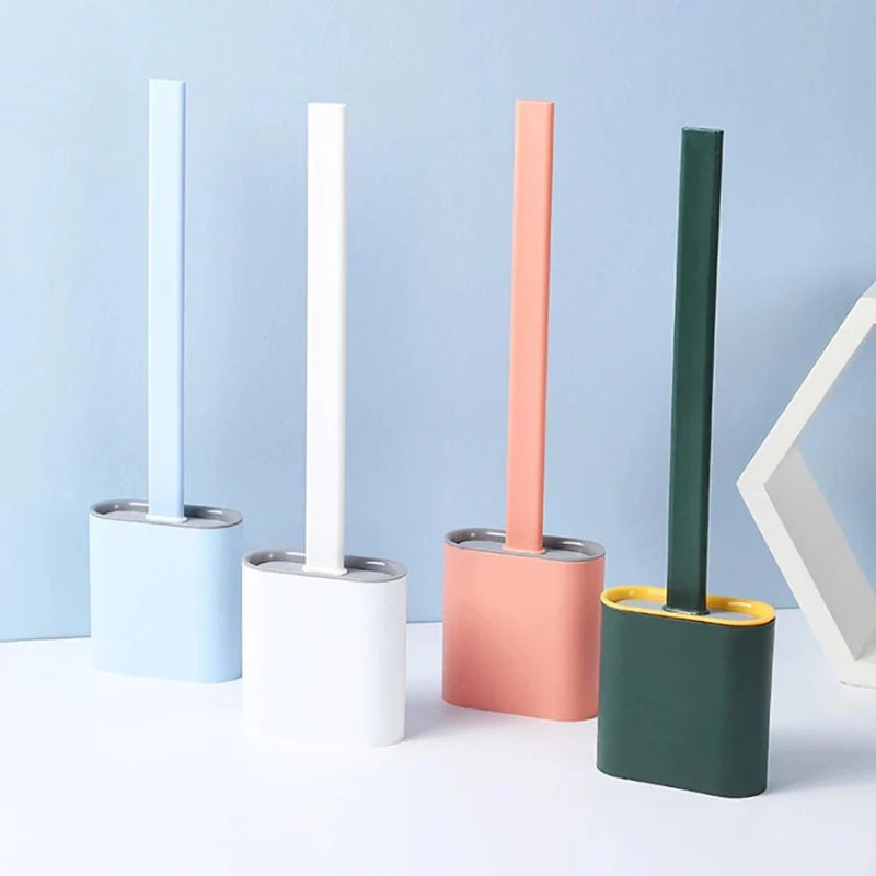 Toilet Brush Flexible Silicone Bristles Quick-Dry Holder